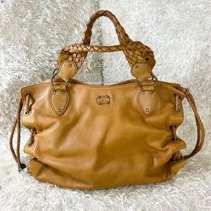 Michael Kors Woodside Braided Leather Cognac Handbag